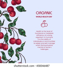 Cherry branch with cherries and leaves background