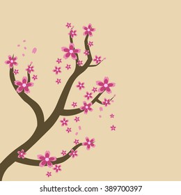 Cherry branch on the brown background, vector illustration