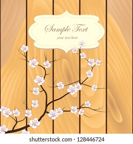 Cherry branch on wooden background. Vector illustration.