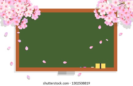 Cherry branches and blackboard