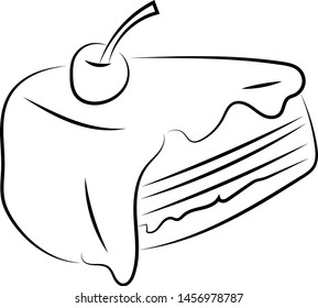Cherry cake drawing, illustration, vector on white background.