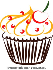 Cherry cake drawing, illustration, vector on white background.