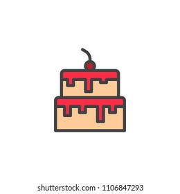 Cherry cake filled outline icon, line vector sign, linear colorful pictogram isolated on white. Sweet dessert cake symbol, logo illustration. Pixel perfect vector graphics