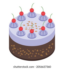 Icono de torta de cerezo. Isometric, icono vectorial de torta de cerezo para diseño web aislado en fondo blanco