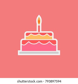 Cherry cake illustration with a candle. Sweets icon