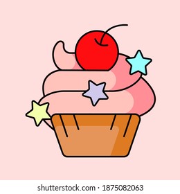 Ilustración del pastel de cerezo. Idea para imprimir en 
ropa, bolsas, bolsas, cubiertas.