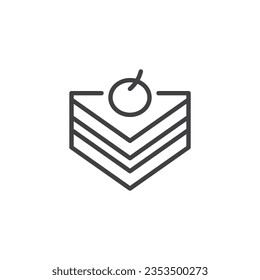Cherry cake line icon. linear style sign for mobile concept and web design. Piece of cake with berry outline vector icon. Symbol, logo illustration. Vector graphics