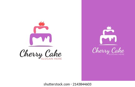 Cherry cake logo design. The symbol with melted cream and two cherries on the up. Icon for bakery shop identity