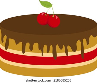 Cherry cake on a white background. Vector illustration.