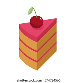 Cherry cake Piece with berry isolated. cherries pie on white background