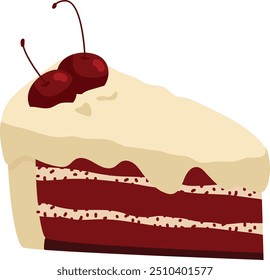 Cherry cake piece. Hand drawn color dessert