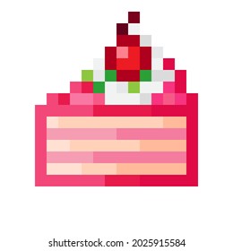 Cherry cake pixel art. Vector illustration. Cake icon pixel art.