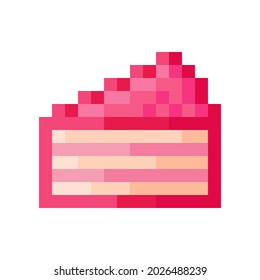 Cherry cake pixel art. Vector illustration. Cake icon pixel art.