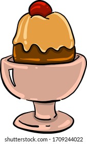 Cherry cake in pot, illustration, vector on white background