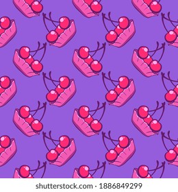 Cherry cake , seamless pattern on a purple background.