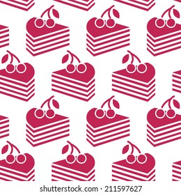 Cherry cake seamless pattern. Vector background. Flat style