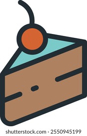 Cherry cake slice color icon. Sweet pie