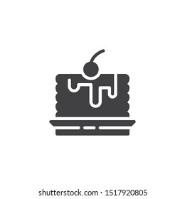 Cherry cake vector icon. filled flat sign for mobile concept and web design. Piece of cake on plate glyph icon. Symbol, logo illustration. Vector graphics