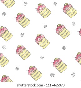 Cherry cakes on white background vector seamless pattern 