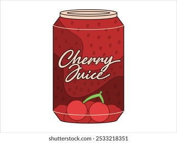 Cherry canned juice can package fruit taste flavor drink product red color packaging canned aluminum material juicy fresh design flat illustration