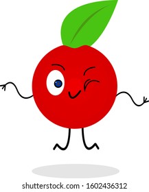 cherry cartoon character bright and red jumping on a white background concept of food and fruit object on a white background