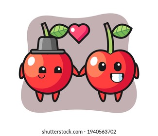 Cherry cartoon character couple with fall in love gesture