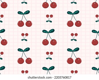 Cherry cartoon character seamless pattern on pink background