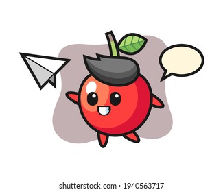 Cherry Cartoon Charakter Werfen Papier Flugzeug
