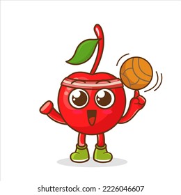 Cherry cartoon mascot character with a basketball. cherry illustration as a basketball player , character design