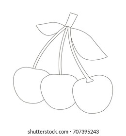 Cherry cartoon. Outlined illustration with thin line black stroke
