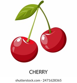 Cherry in cartoon style on a white background. Vector illustration.