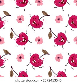 Cherry in cartoon style on a white background. Vector illustration.