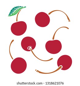 Cherry. Cartoon style stylized cherry illustrations set.
Cherry sketch drawings.
