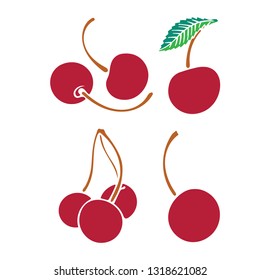 Cherry. Cartoon style stylized cherry illustrations set.
Cherry sketch drawings.