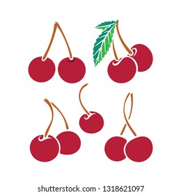 Cherry. Cartoon style stylized cherry illustrations set.
Cherry sketch drawings.