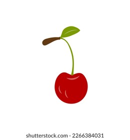 Ilustración vectorial de dibujos animados de cerezo. Carácter Cute Cherry, ilustración vectorial de icono. El carácter es alegre con los brazos y piernas. Emoticono de frutas