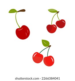 Cherry cartoon vector illustration. Cute Cherry character,  icon vector illustration. Character is cheerful with arms and legs. Set of fruits emoticon