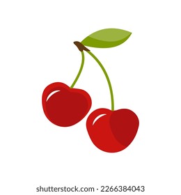 Cherry cartoon vector illustration. Cute Cherry character,  icon vector illustration. Character is cheerful with arms and legs. Set of fruits emoticon