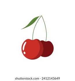 Cherry cartoon vector illustration. Cute Cherry character, icon vector illustration. Character is cheerful with arms and legs. Set of fruits emoticon