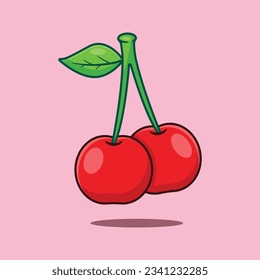 Cherry cartoon vector illustration. Fruit vector cartoon illustration suitable for poster, brochure, web, mascot, sticker, logo and icon.