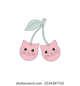 Cherry cat vector clip-art isolated on white. Cat vibes illustration