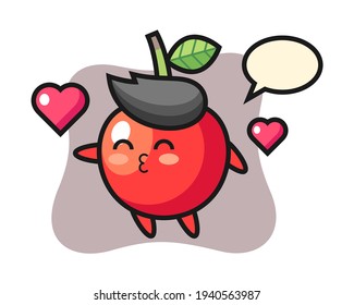 Cherry character cartoon with kissing gesture