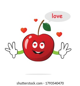 Cherry character fall in love on a white background - vector