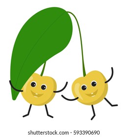 Cherry character. Funny doodle cartoon berry. Isolated on white background. Flat vector stock illustration