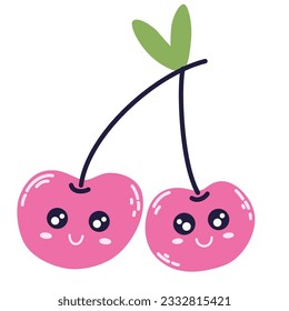 Icono de personaje de cereza con cara sonriente. La fruta fresca. Ilustraciones vectoriales para niños aislados en el fondo blanco.