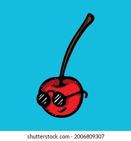 Cherry Character Vector Drawing. Fruit Character Illustration