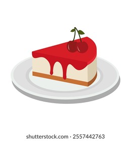 cherry cheesecake illustration, a piece of cake drawing, vector