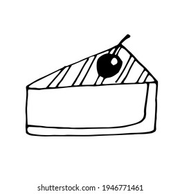 Cherry cheesecake, vector doodle illustration, hand drawing