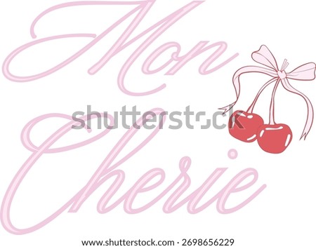 Cherry cherries bow trending Paris girls club fashion style pink girly t-shirt design Slogan Logo Graphic Vector Tee shirt apparel print varsity collage girls tee fruit berries juicy LA Los Angeles