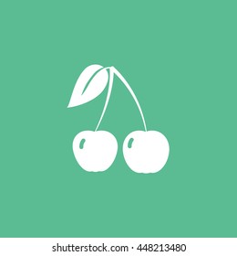 Cherry Cherries Flat Icon On Green Background